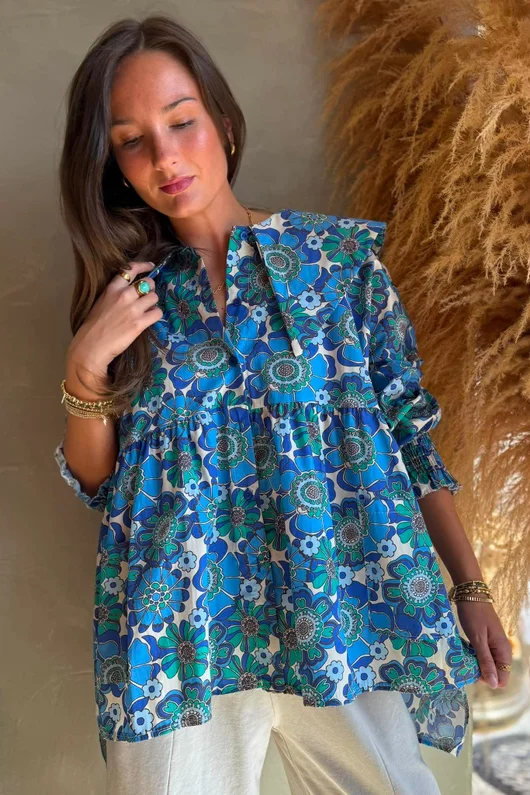 Annie 1972 Point Collar Smock Blouse Mr Blue Skies